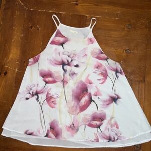 Jella C White Floral Polyester Strappy Sleeve Camisole Top